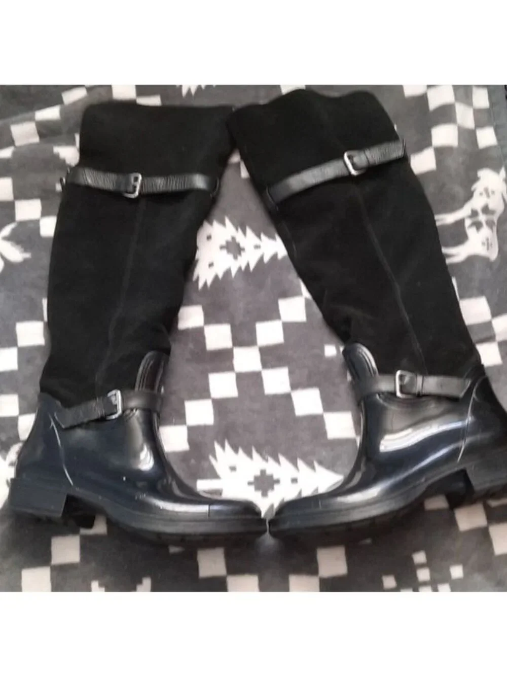 Nine West Pumpkyns Leather Upper Rubber Lowers Knee High Riding Boots Size 9